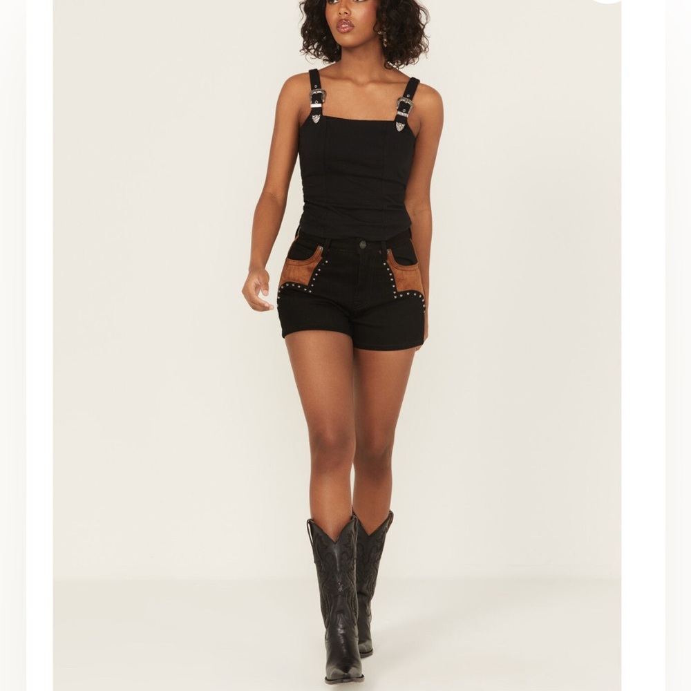 Rock&Roll Denim High Waisted Studded Shorts